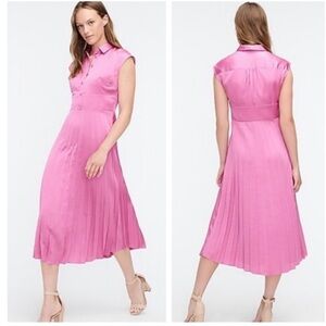 J. Crew Pink Pleated Skirt Midi Satin A-Line Shirtdress - Size 8